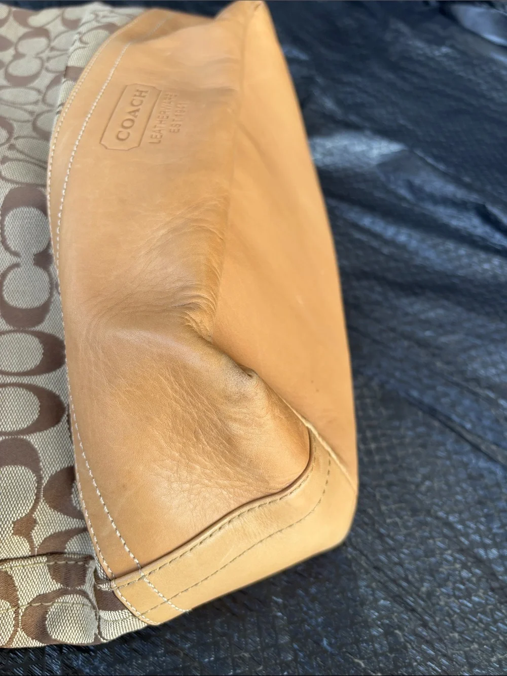 VTG Coach Brown Signature jacquard Canvas & Tan Leather shoulder Bag